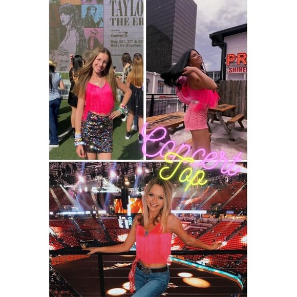 Women's Pink Fringe Tank Top Western Festival Clothing Cowgirl V Neck Outfits - Picture 4 of 7